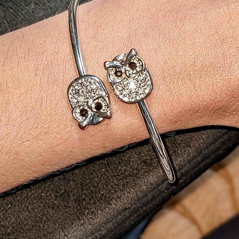 Silver Double Owl Bangle Bracelet